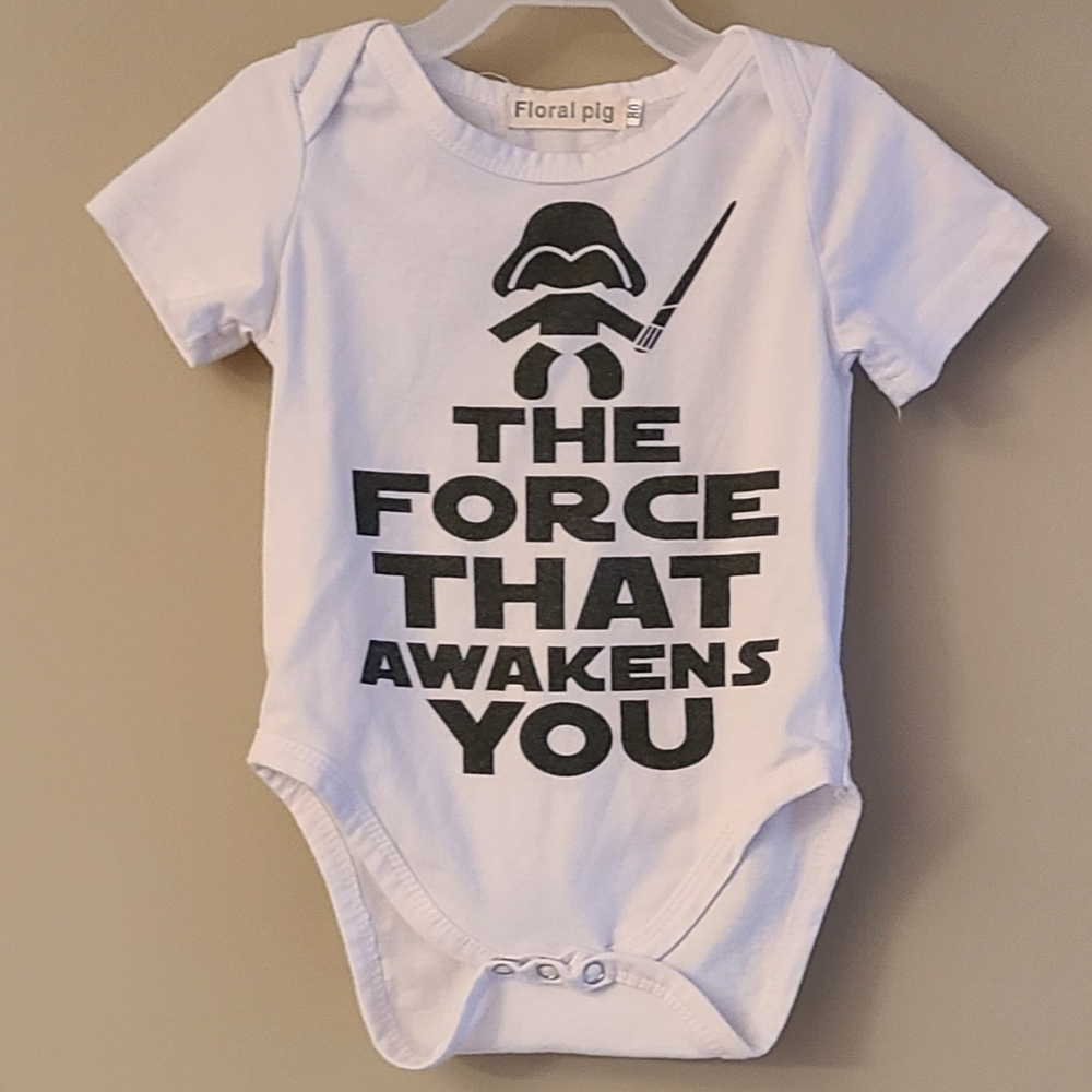 "The Force that Awakens You" white short sleeved onesie/bodysuit